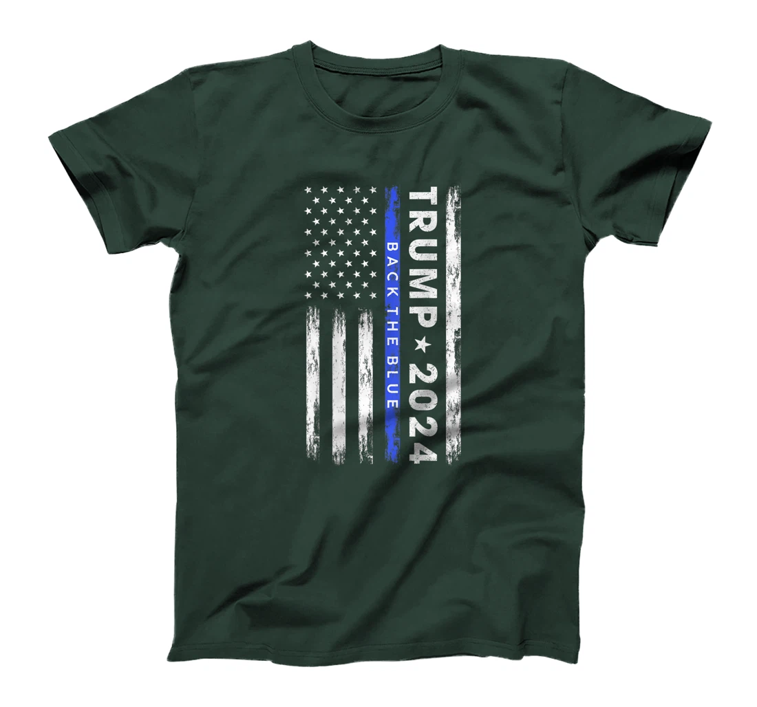 Pro Trump 2024 Back The Blue Thin Blue Line American Flag T-Shirt