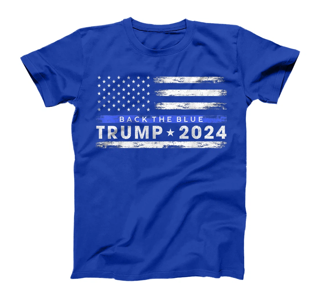 Pro Trump 2024 Back The Blue Thin Blue Line American Flag T-Shirt