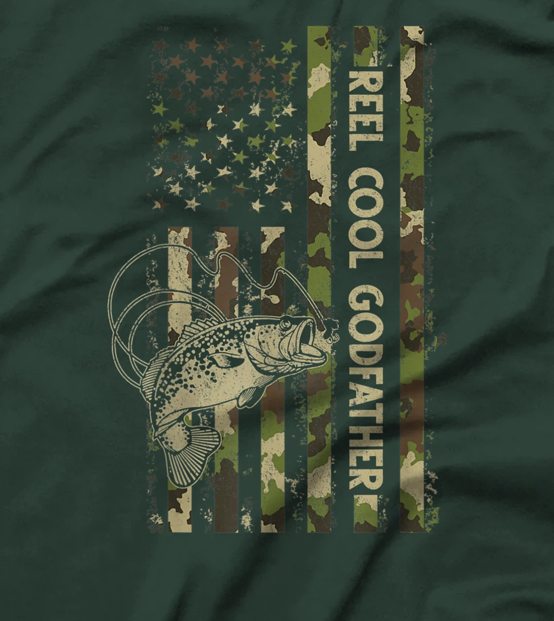 Reel Cool Godfather Matching Family Funny American Flag T-Shirt