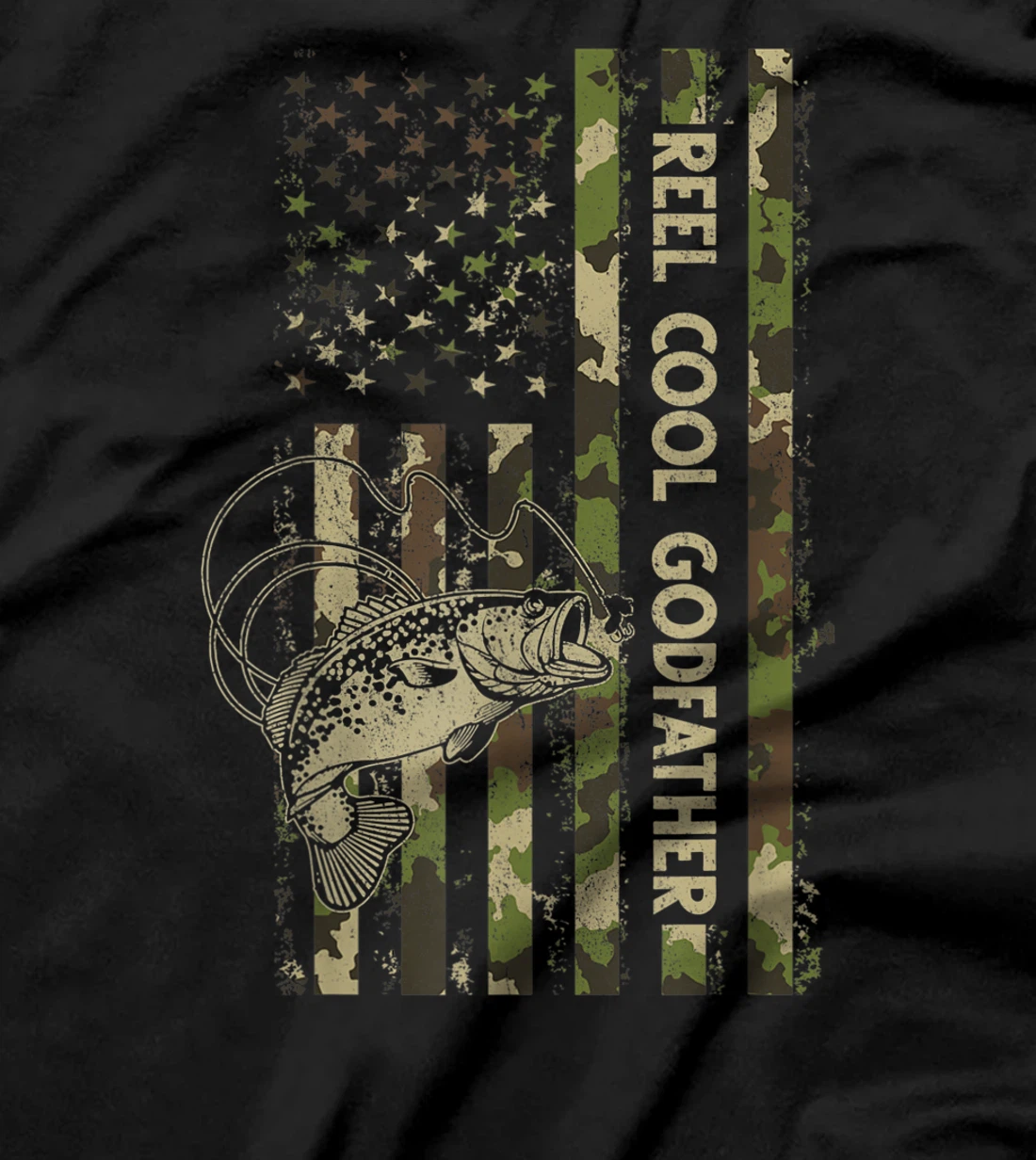 Reel Cool Godfather Matching Family Funny American Flag T-Shirt