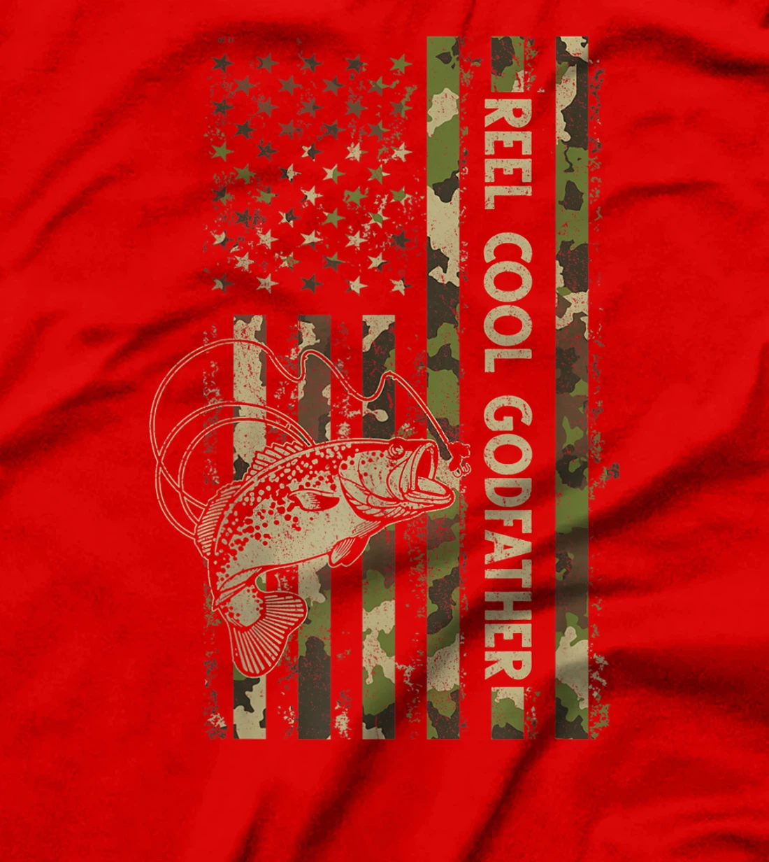 Reel Cool Godfather Matching Family Funny American Flag T-Shirt
