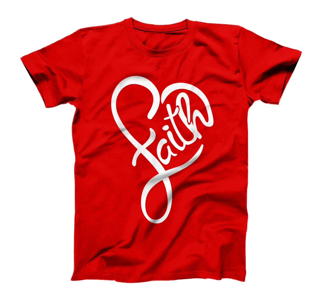 Faith Typo Heart Shape Christian Devotee Jesus God Lover T-Shirt