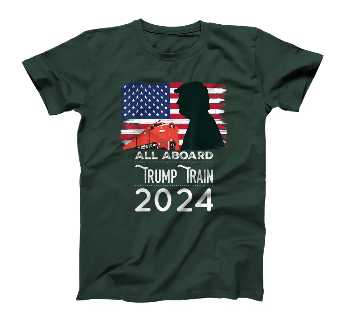 All Aboard Trump Train 2024 Vintage American Flag Apparel T-Shirt