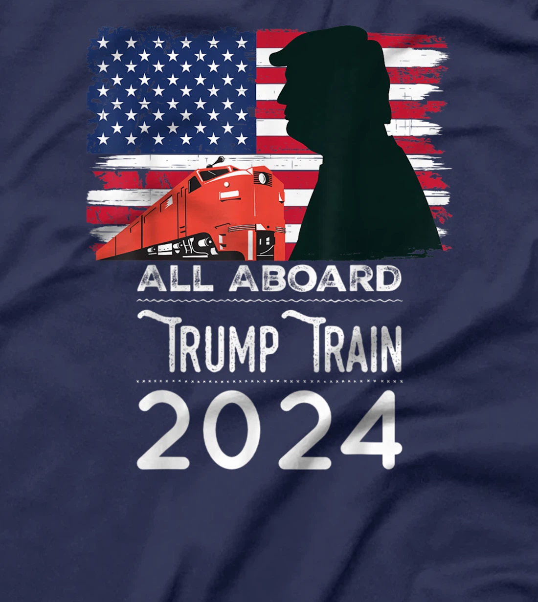 All Aboard Trump Train 2024 Vintage American Flag Apparel T-Shirt