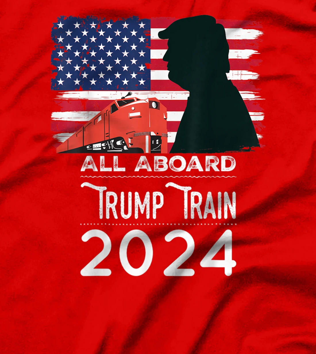 All Aboard Trump Train 2024 Vintage American Flag Apparel T-Shirt