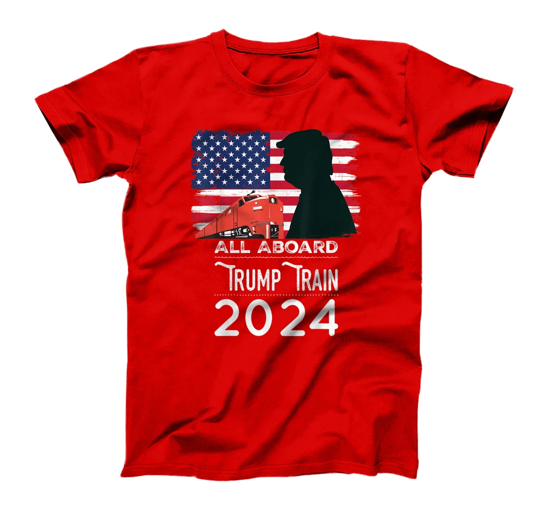 All Aboard Trump Train 2024 Vintage American Flag Apparel T-Shirt