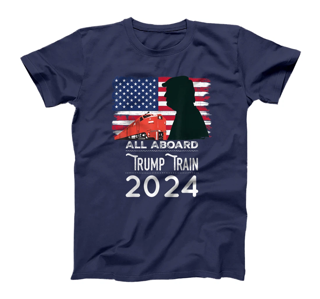 All Aboard Trump Train 2024 Vintage American Flag Apparel T-Shirt