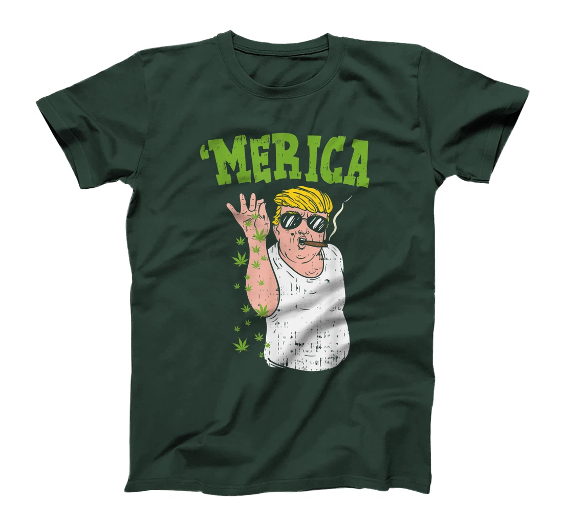 Merica Trump Bae Smoking Weed Cannabis Funny 420 Stoner Gift T-Shirt