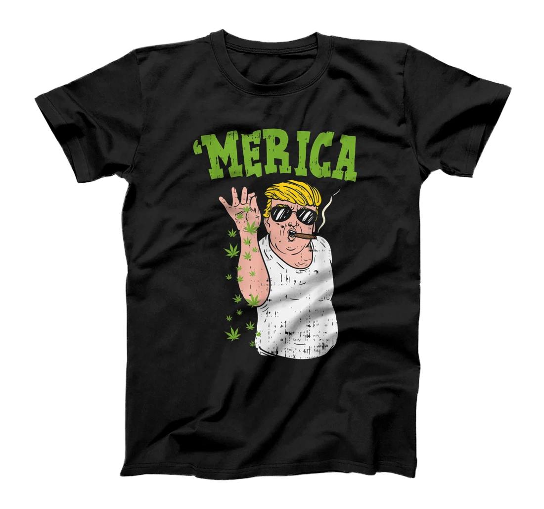 Merica Trump Bae Smoking Weed Cannabis Funny 420 Stoner Gift T-Shirt