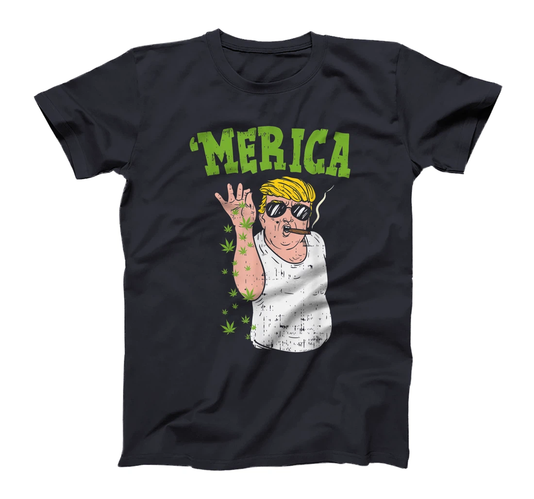 Merica Trump Bae Smoking Weed Cannabis Funny 420 Stoner Gift T-Shirt