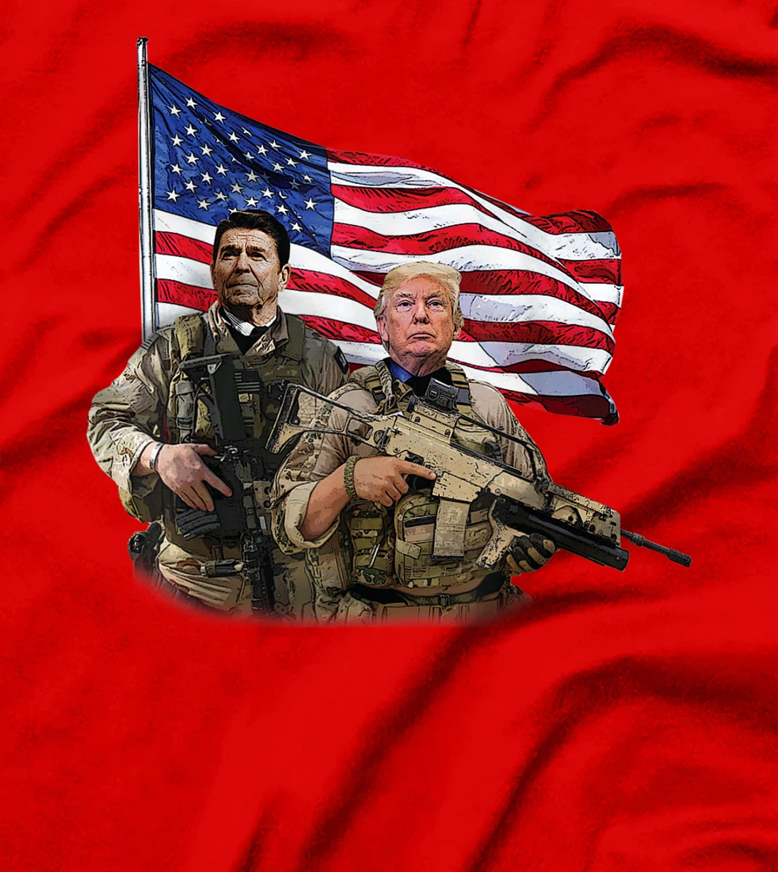 Presidential Soldiers: Ronald Reagan & Donald Trump USA Flag T-Shirt
