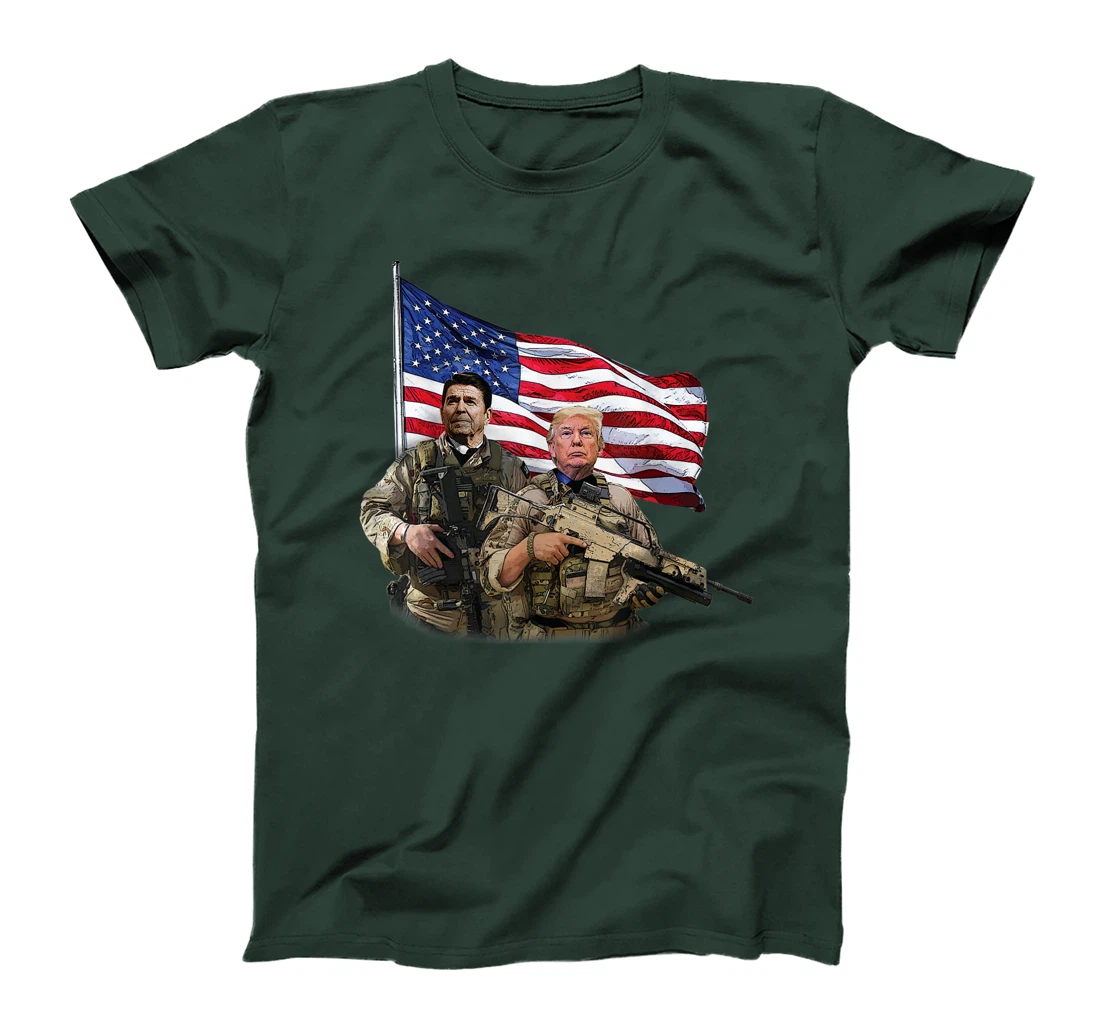 Presidential Soldiers: Ronald Reagan & Donald Trump USA Flag T-Shirt