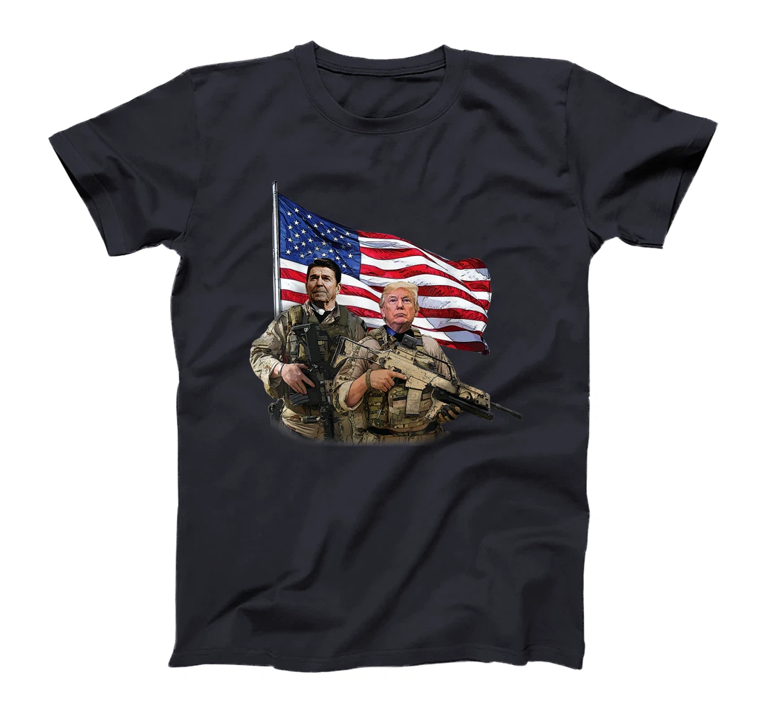 Presidential Soldiers: Ronald Reagan & Donald Trump USA Flag T-Shirt