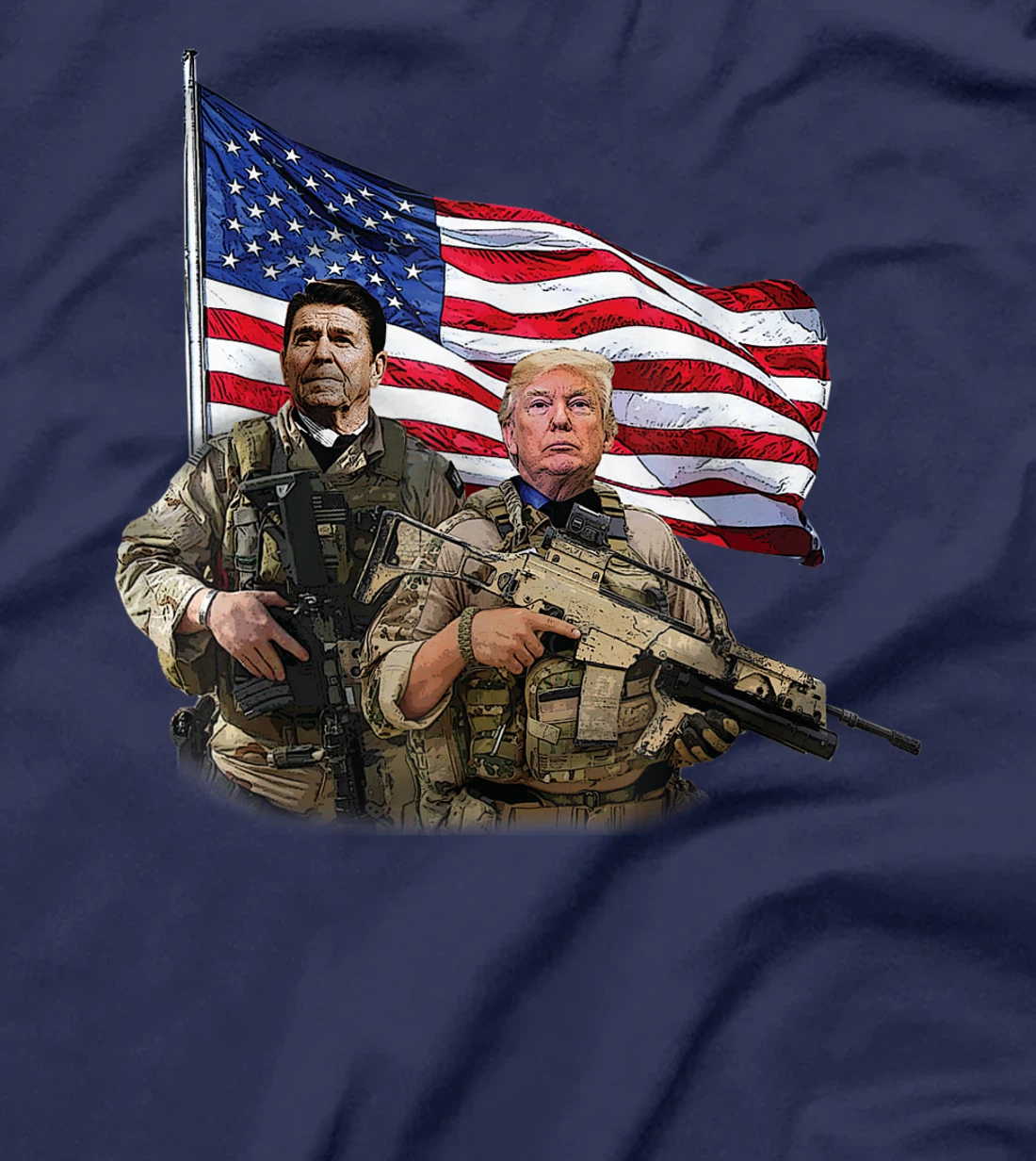 Presidential Soldiers: Ronald Reagan & Donald Trump USA Flag T-Shirt