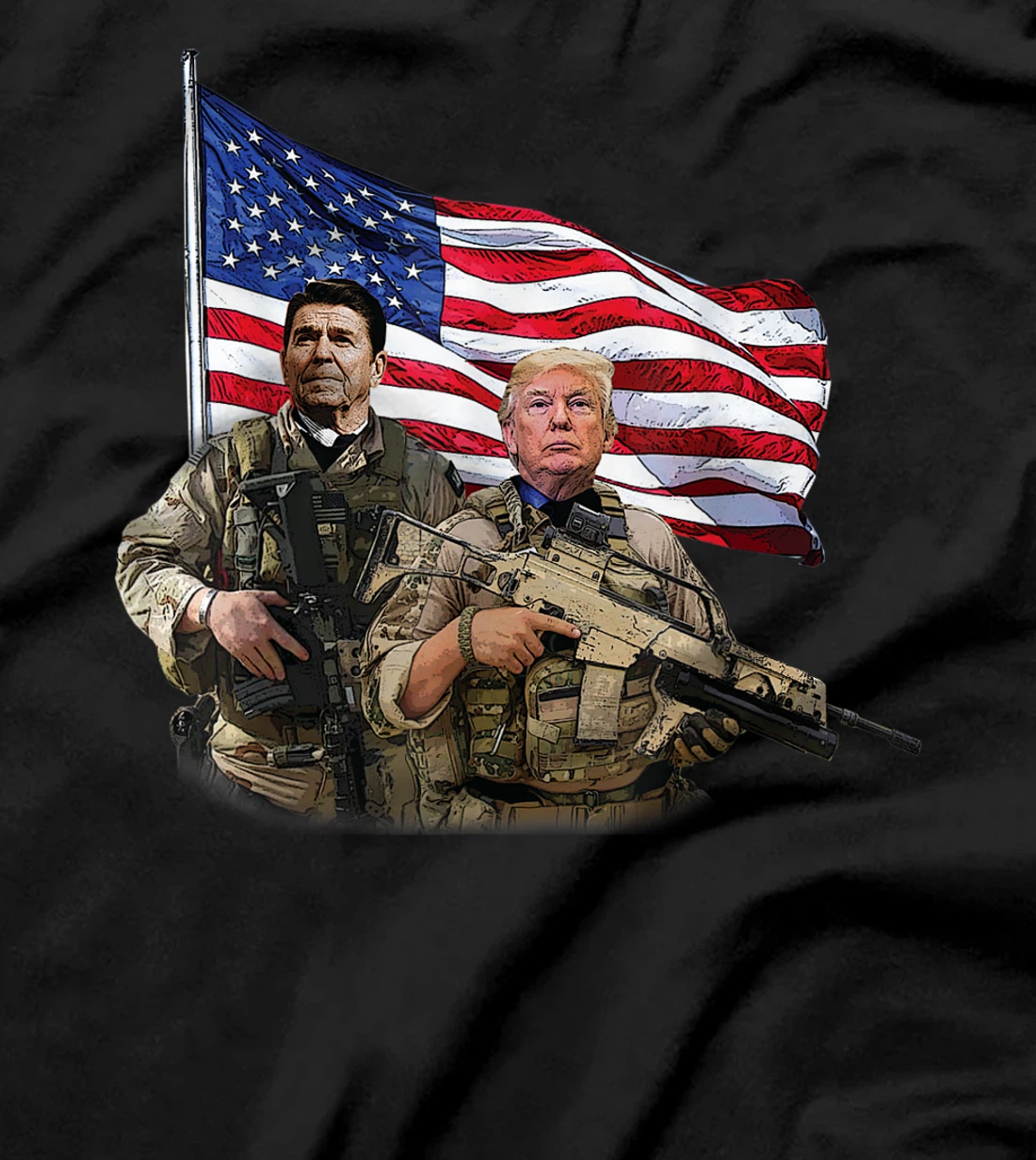 Presidential Soldiers: Ronald Reagan & Donald Trump USA Flag T-Shirt