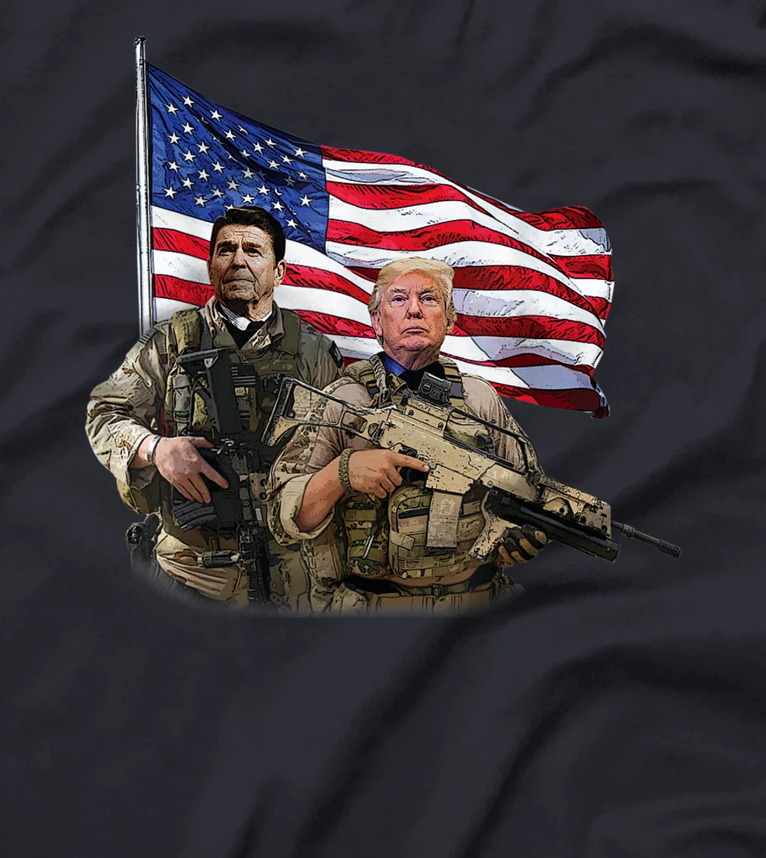 Presidential Soldiers: Ronald Reagan & Donald Trump USA Flag T-Shirt