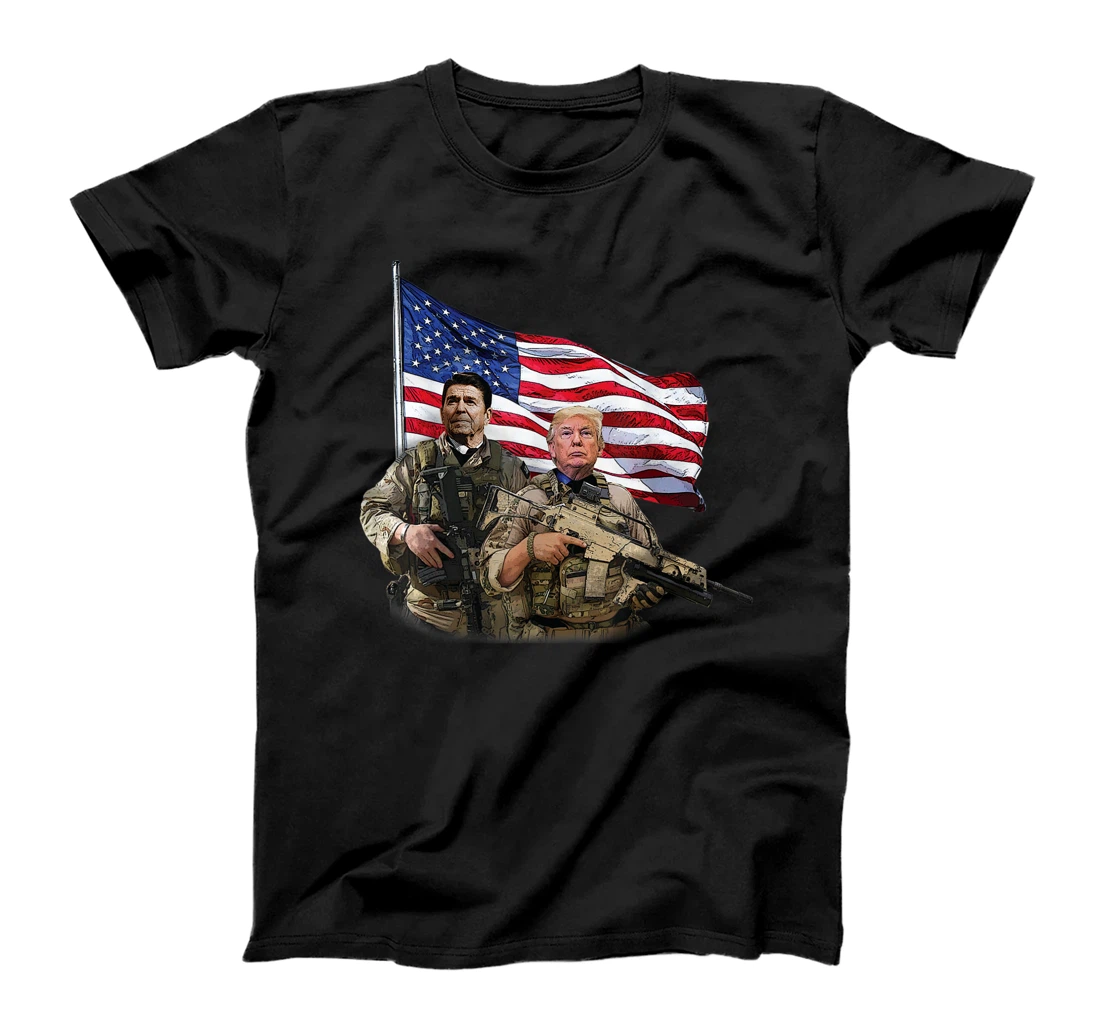 Presidential Soldiers: Ronald Reagan & Donald Trump USA Flag T-Shirt