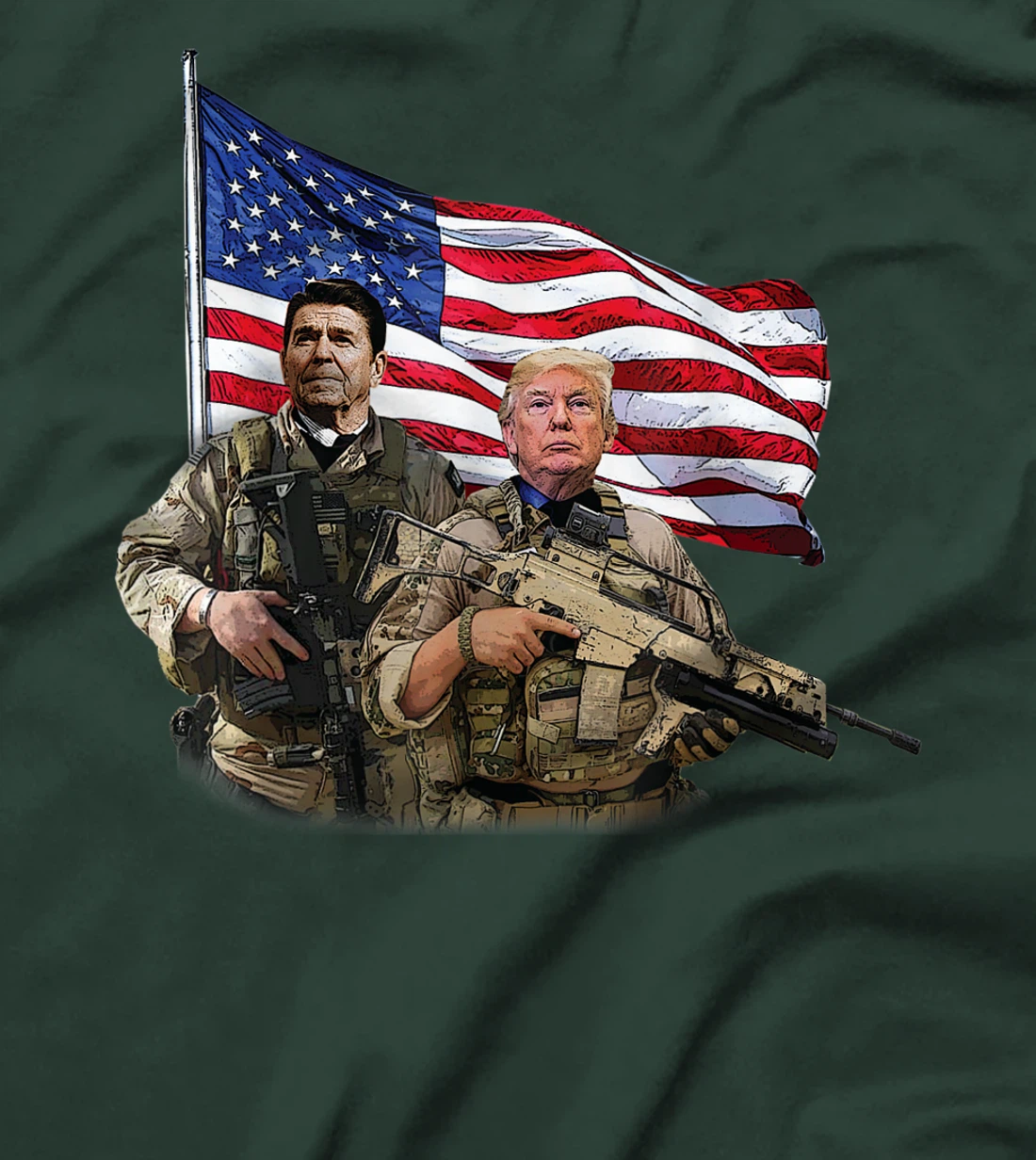 Presidential Soldiers: Ronald Reagan & Donald Trump USA Flag T-Shirt