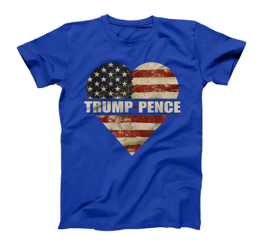 Trump Pence in Weathered American Flag Split Heart T-Shirt