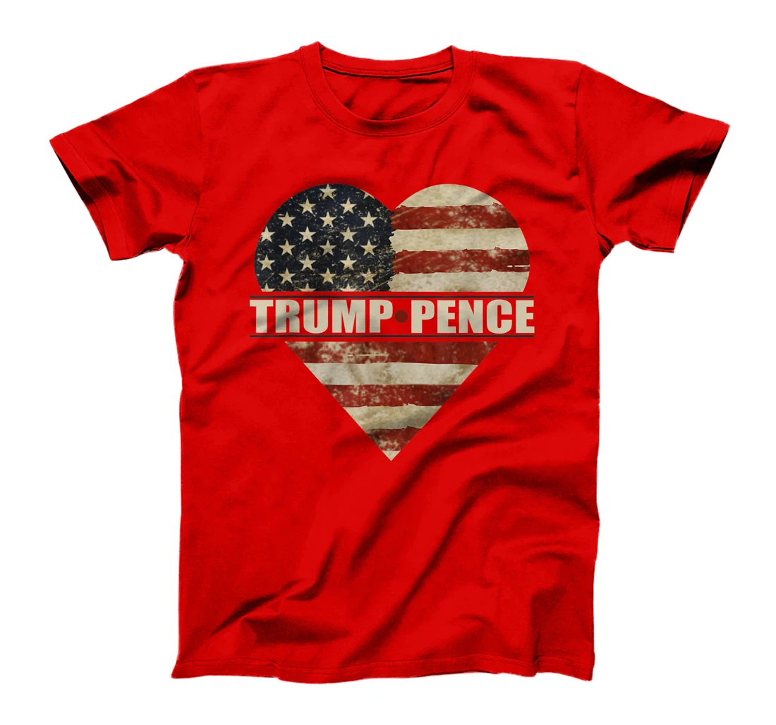 Trump Pence in Weathered American Flag Split Heart T-Shirt