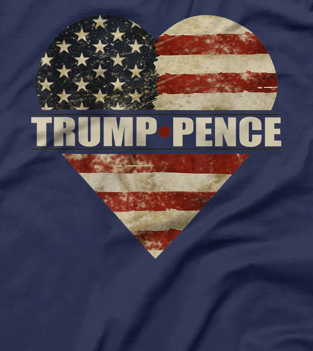 Trump Pence in Weathered American Flag Split Heart T-Shirt