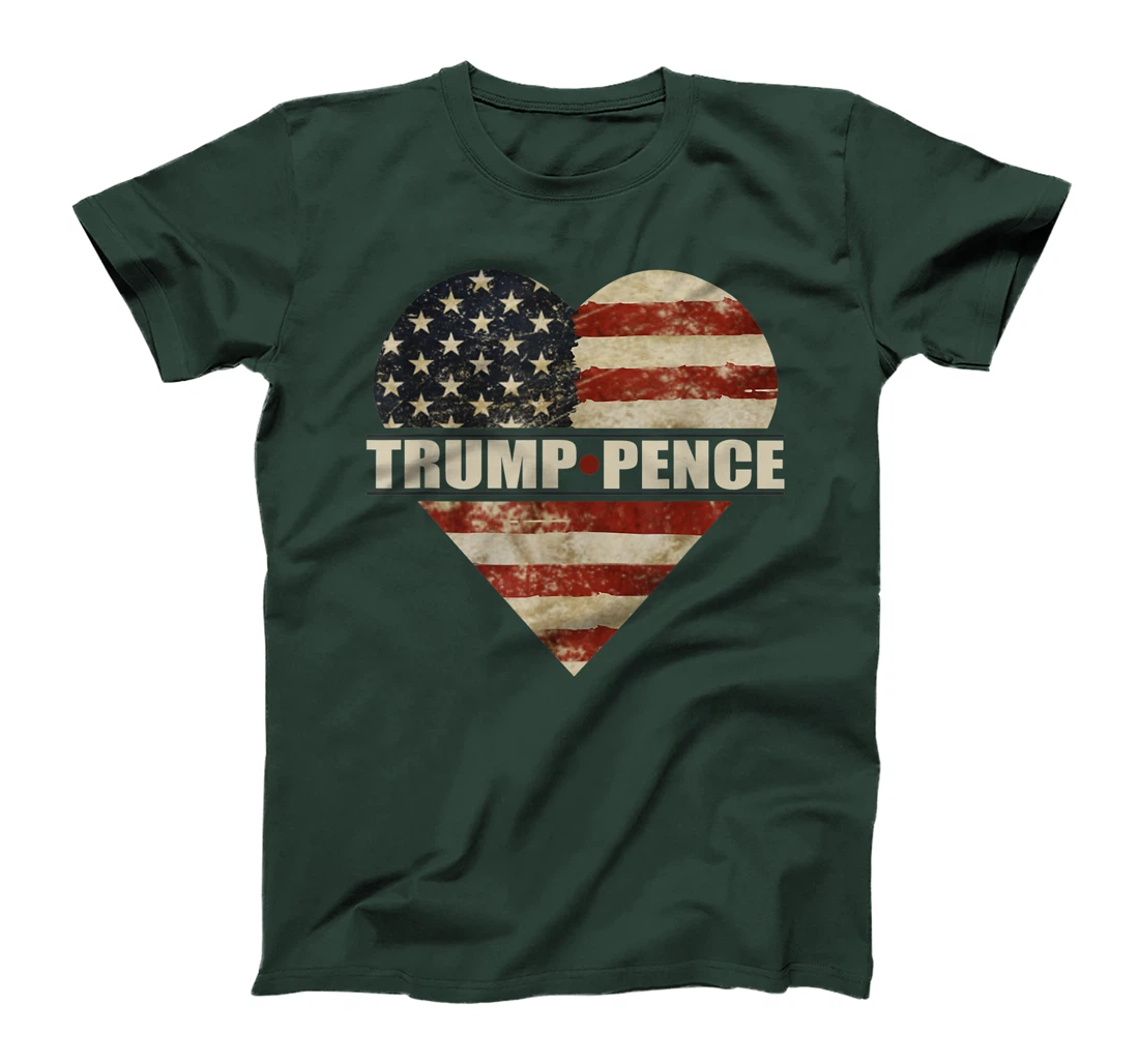 Trump Pence in Weathered American Flag Split Heart T-Shirt