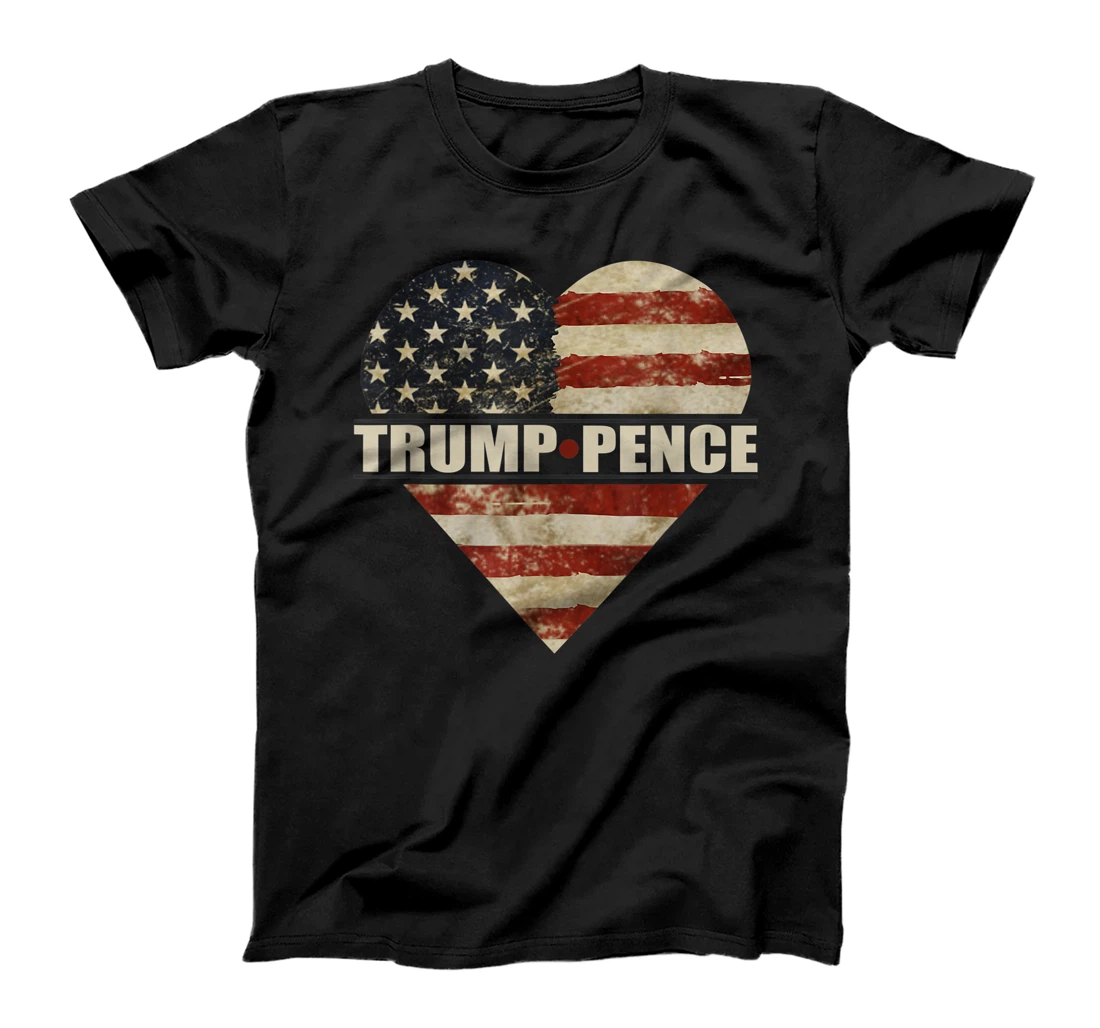 Trump Pence in Weathered American Flag Split Heart T-Shirt