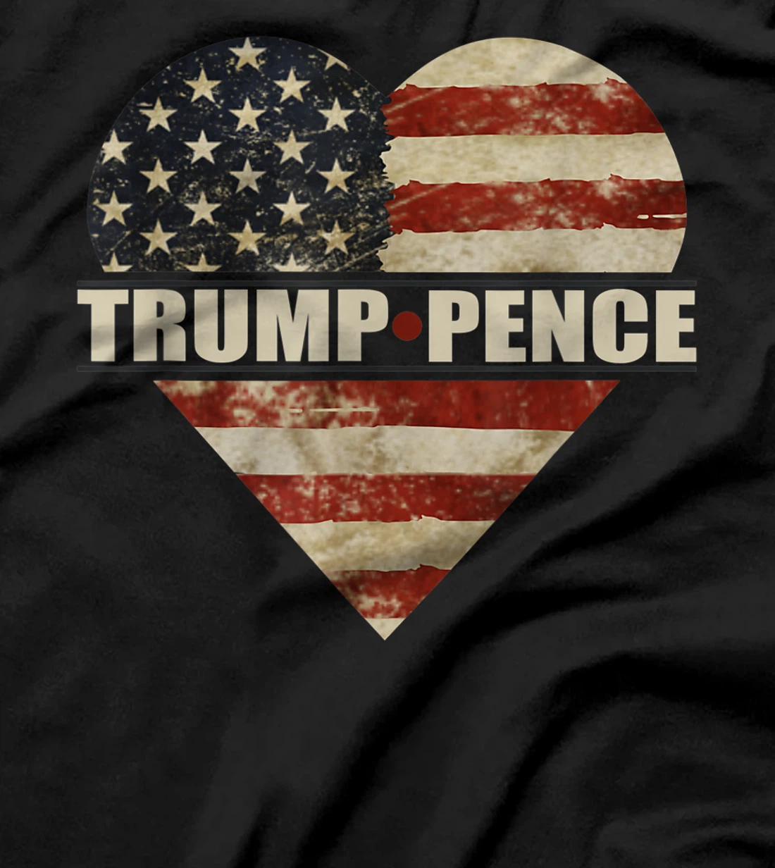 Trump Pence in Weathered American Flag Split Heart T-Shirt