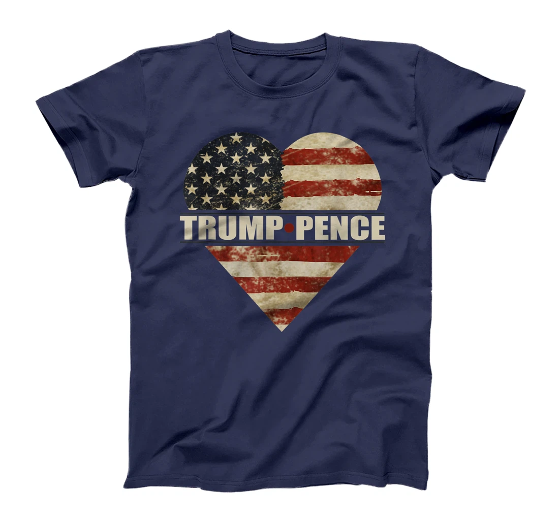 Trump Pence in Weathered American Flag Split Heart T-Shirt