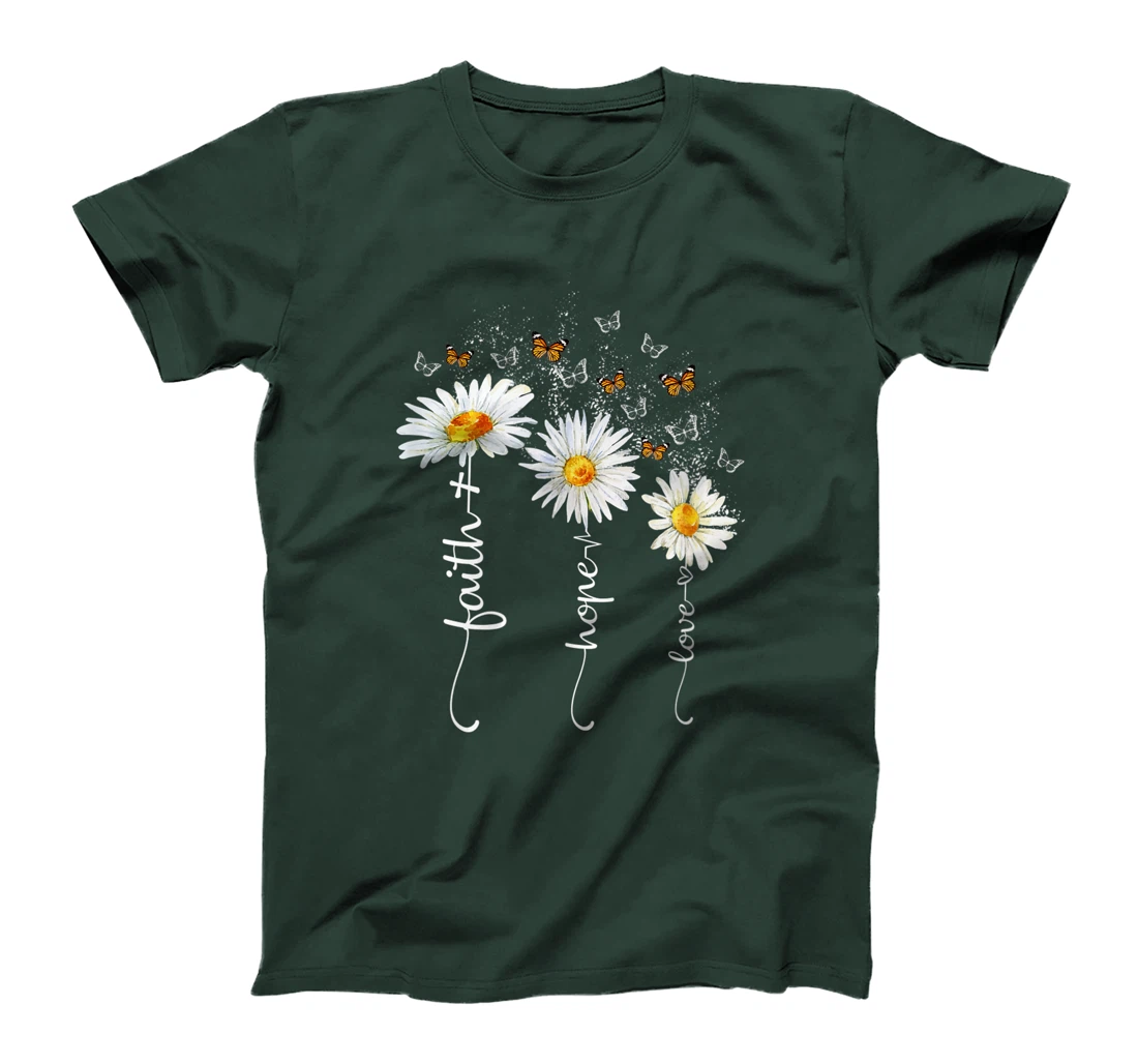 Faith & Hope & Love Butterfly Daisy Chirstian God Religious T-Shirt