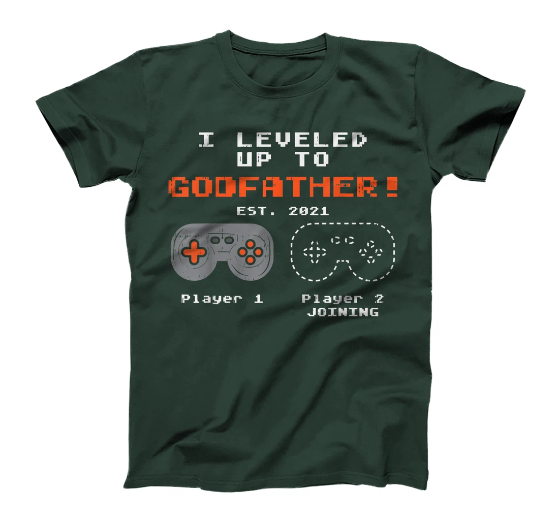 Mens Leveled Up To Godfather 2021 Gamer Baby Announcement Gift T-Shirt