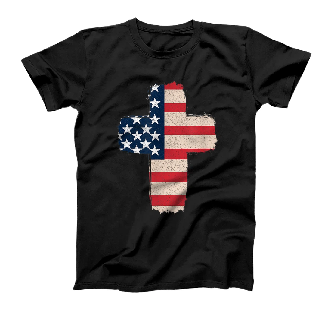One Nation Under God Christian Cross Blessed American Flag T-Shirt