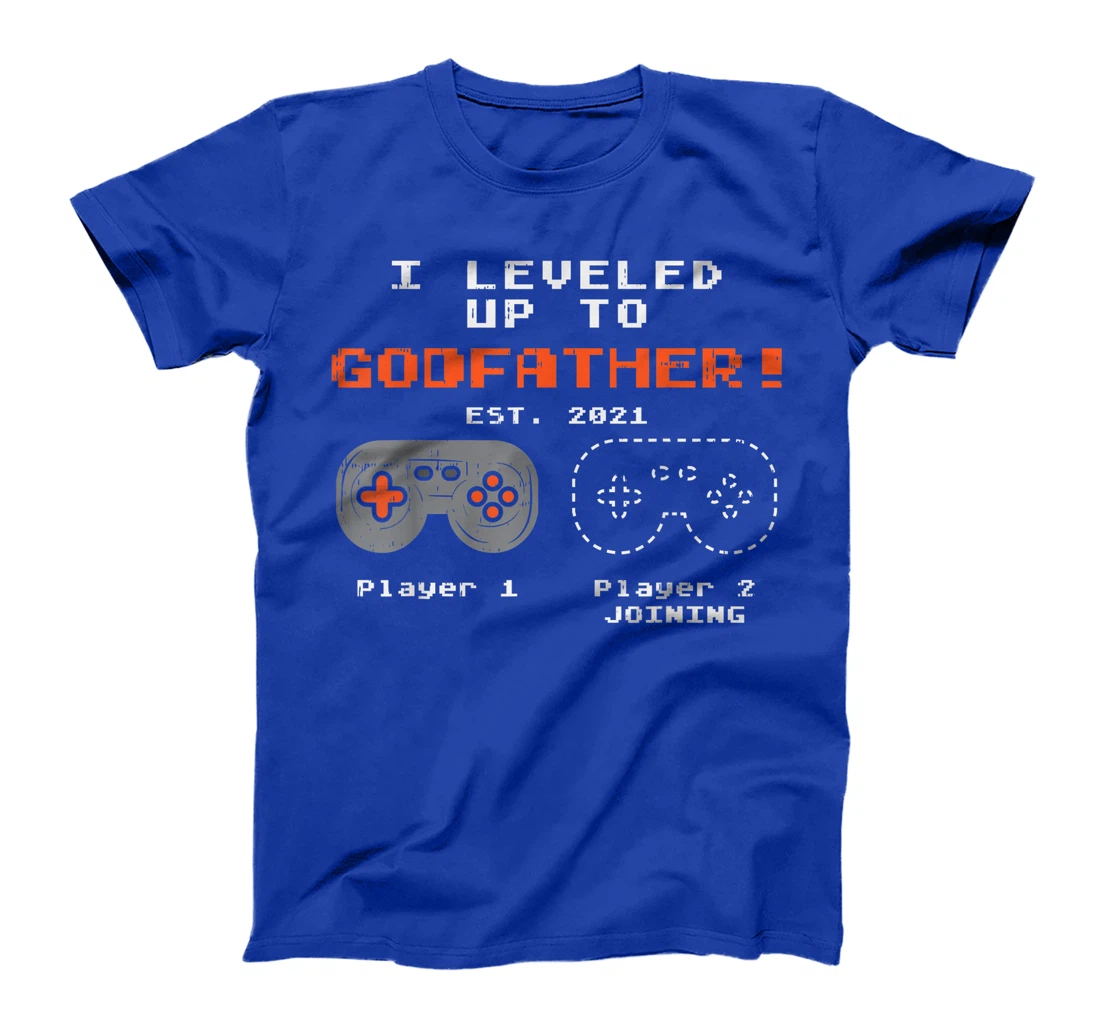 Mens Leveled Up To Godfather 2021 Gamer Baby Announcement Gift T-Shirt