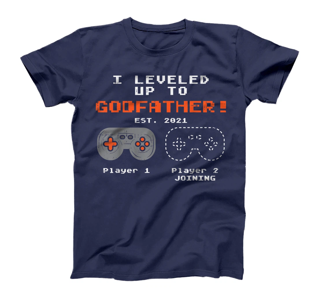 Mens Leveled Up To Godfather 2021 Gamer Baby Announcement Gift T-Shirt