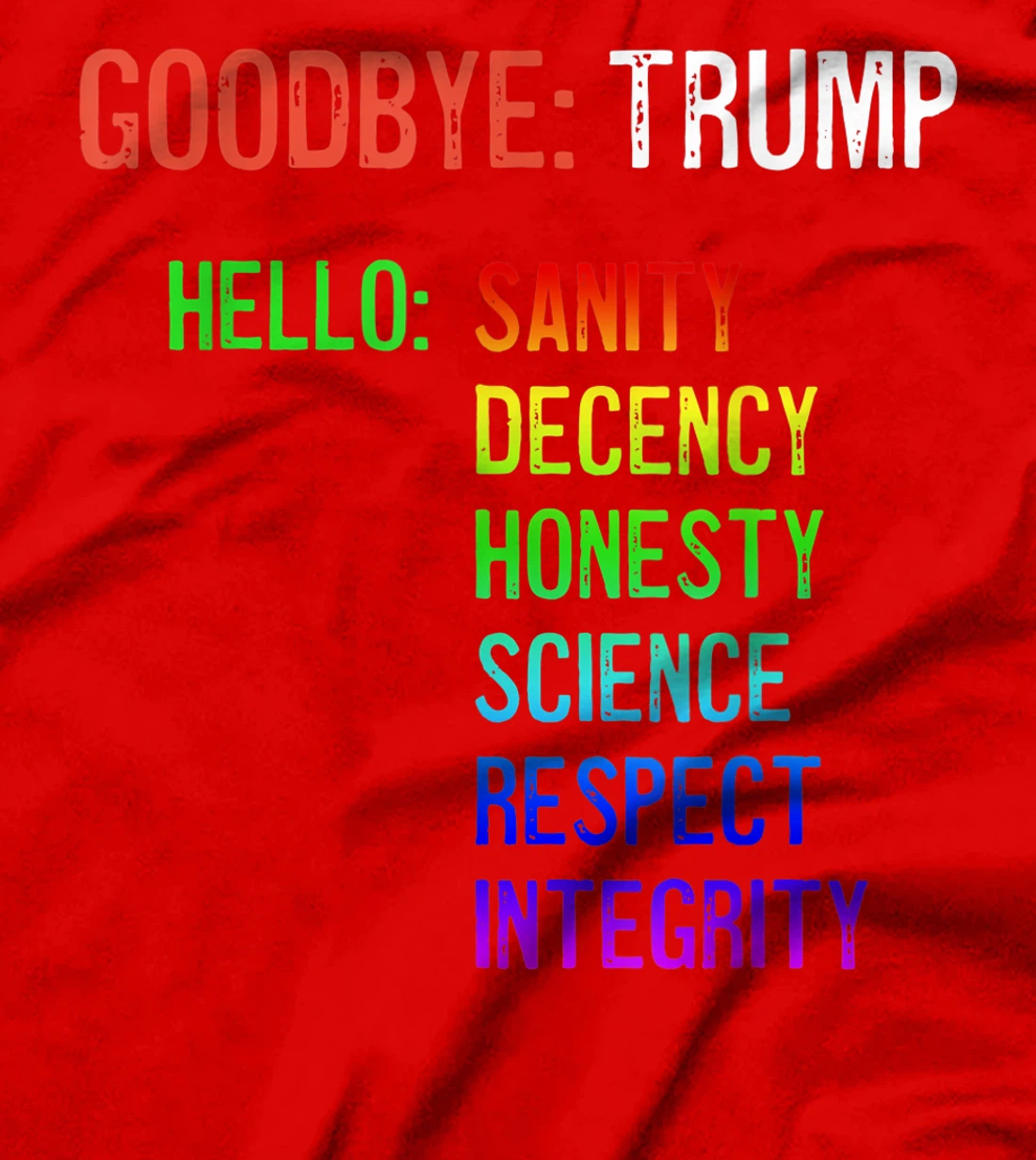 Goodbye Trump Hello Sanity Honesty Decency Science Integrity T-Shirt