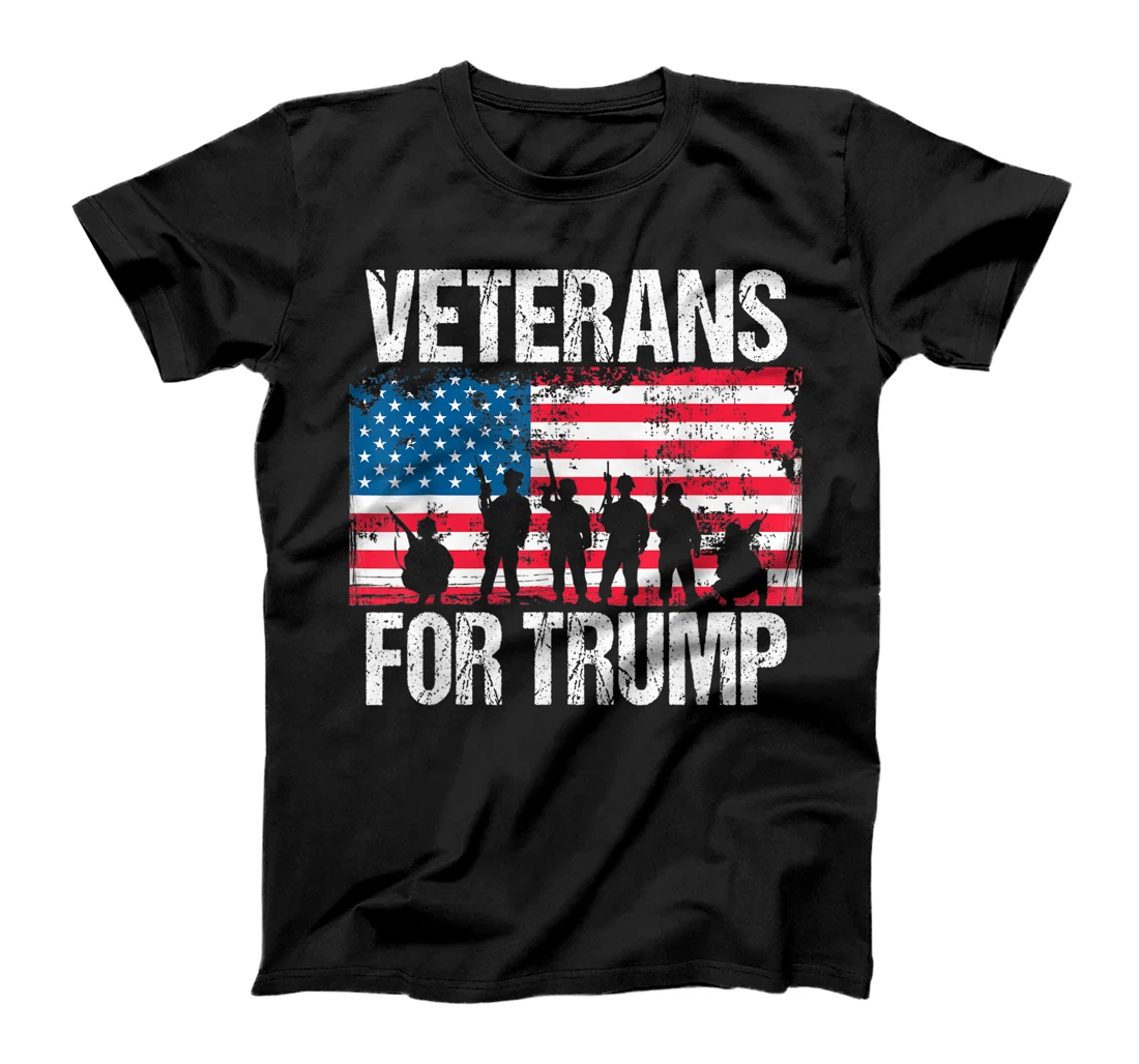 Military Veterans For Trump Vintage American Flag Soldiers T-Shirt