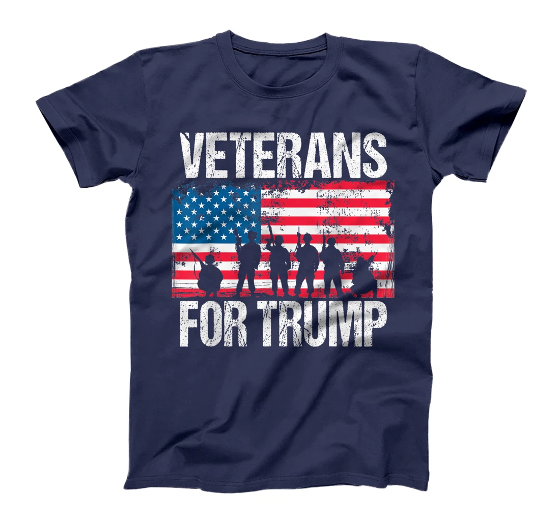 Military Veterans For Trump Vintage American Flag Soldiers T-Shirt