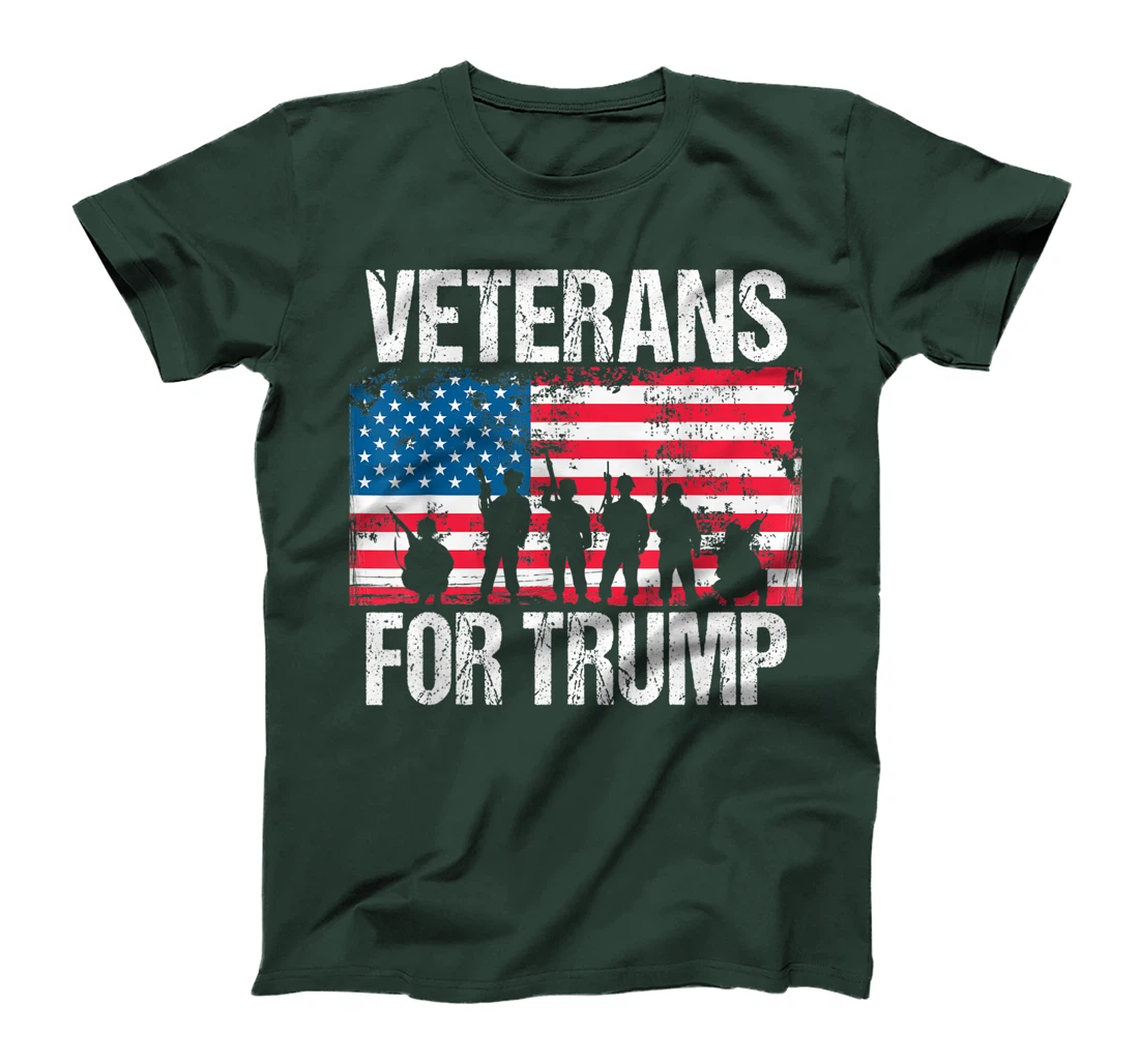 Military Veterans For Trump Vintage American Flag Soldiers T-Shirt