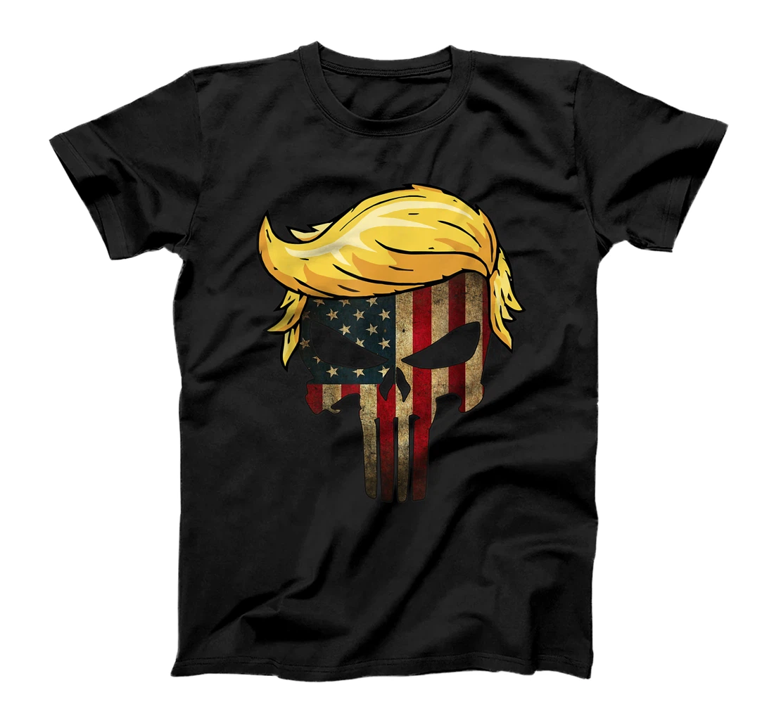 Trump Hair Skull Shirt - 4th of july US Flag Trump Gift T-Shirt
