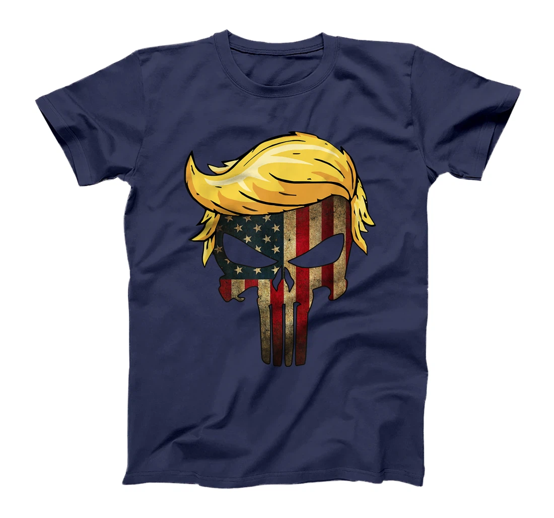Trump Hair Skull Shirt - 4th of july US Flag Trump Gift T-Shirt