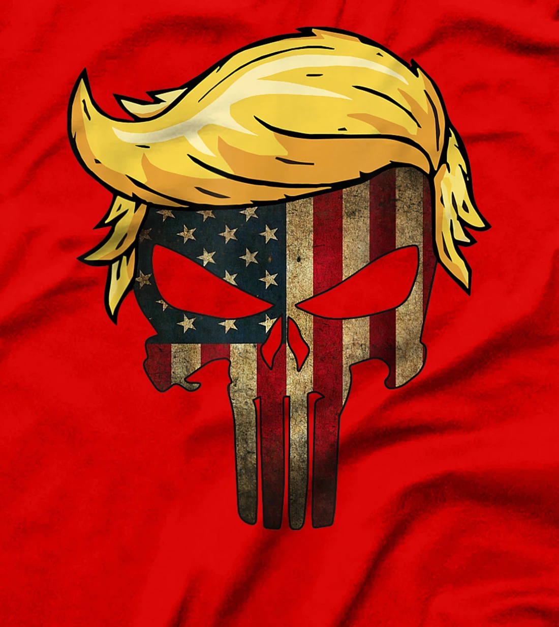 Trump Hair Skull Shirt - 4th of july US Flag Trump Gift T-Shirt