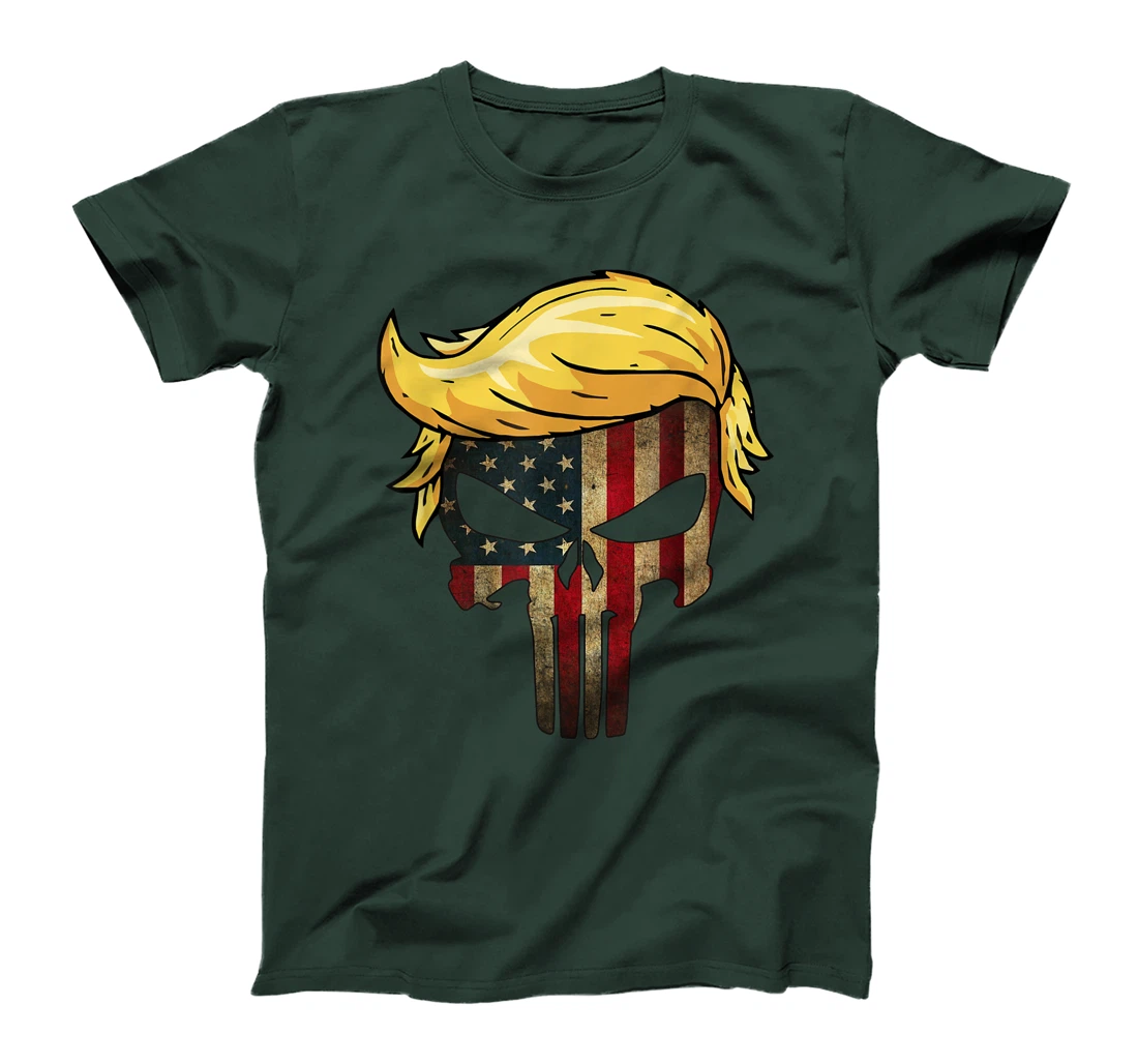 Trump Hair Skull Shirt - 4th of july US Flag Trump Gift T-Shirt