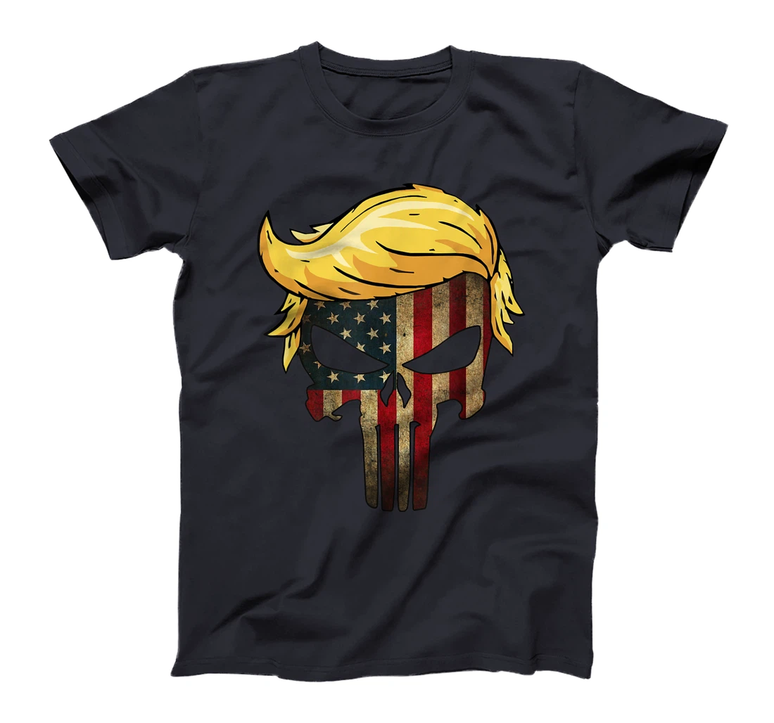 Trump Hair Skull Shirt - 4th of july US Flag Trump Gift T-Shirt
