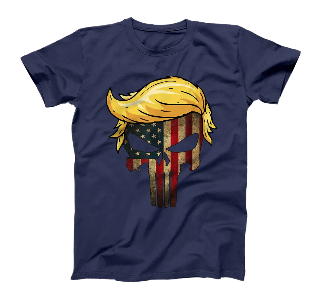 Trump Hair Skull Shirt - 4th of july US Flag Trump Gift T-Shirt