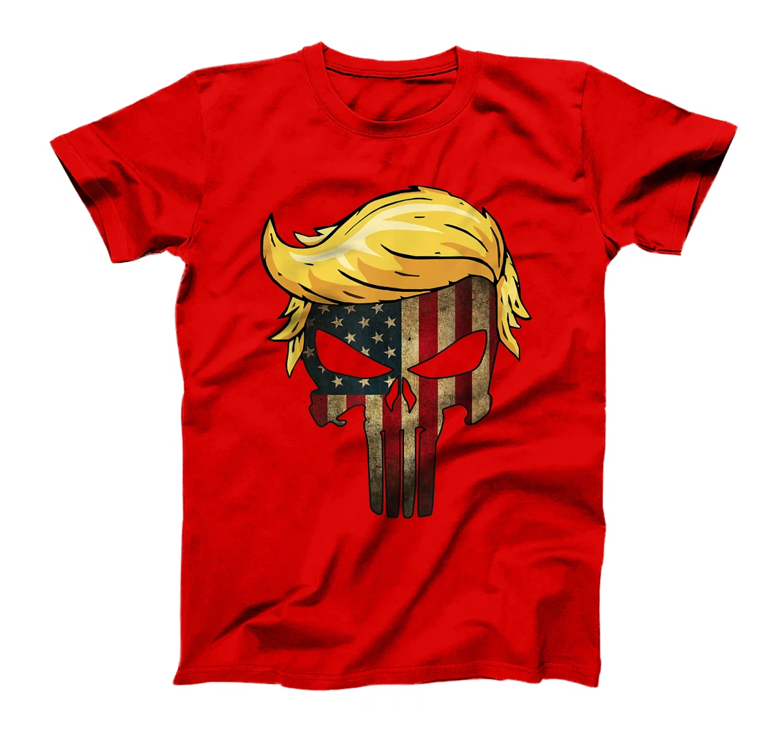 Trump Hair Skull Shirt - 4th of july US Flag Trump Gift T-Shirt