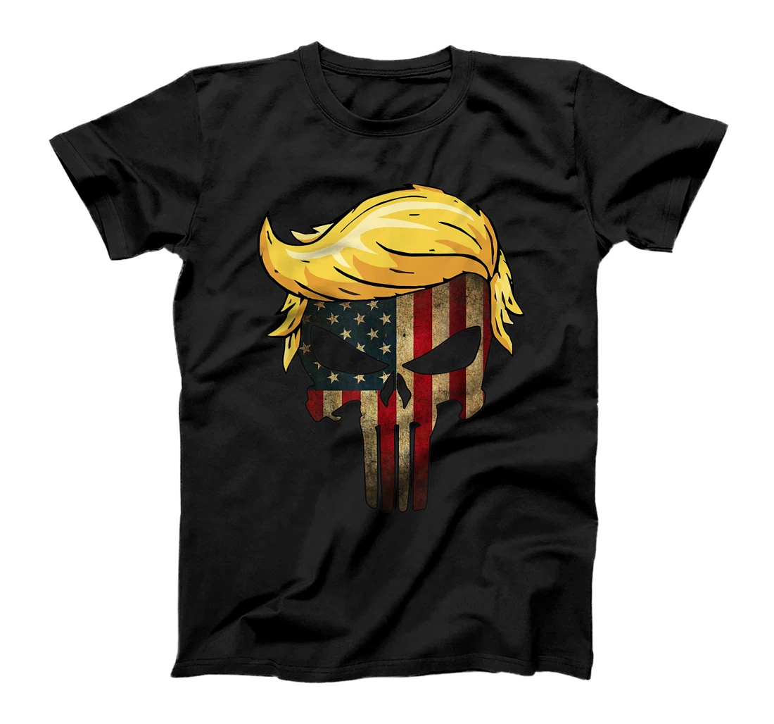 Trump Hair Skull Shirt - 4th of july US Flag Trump Gift T-Shirt