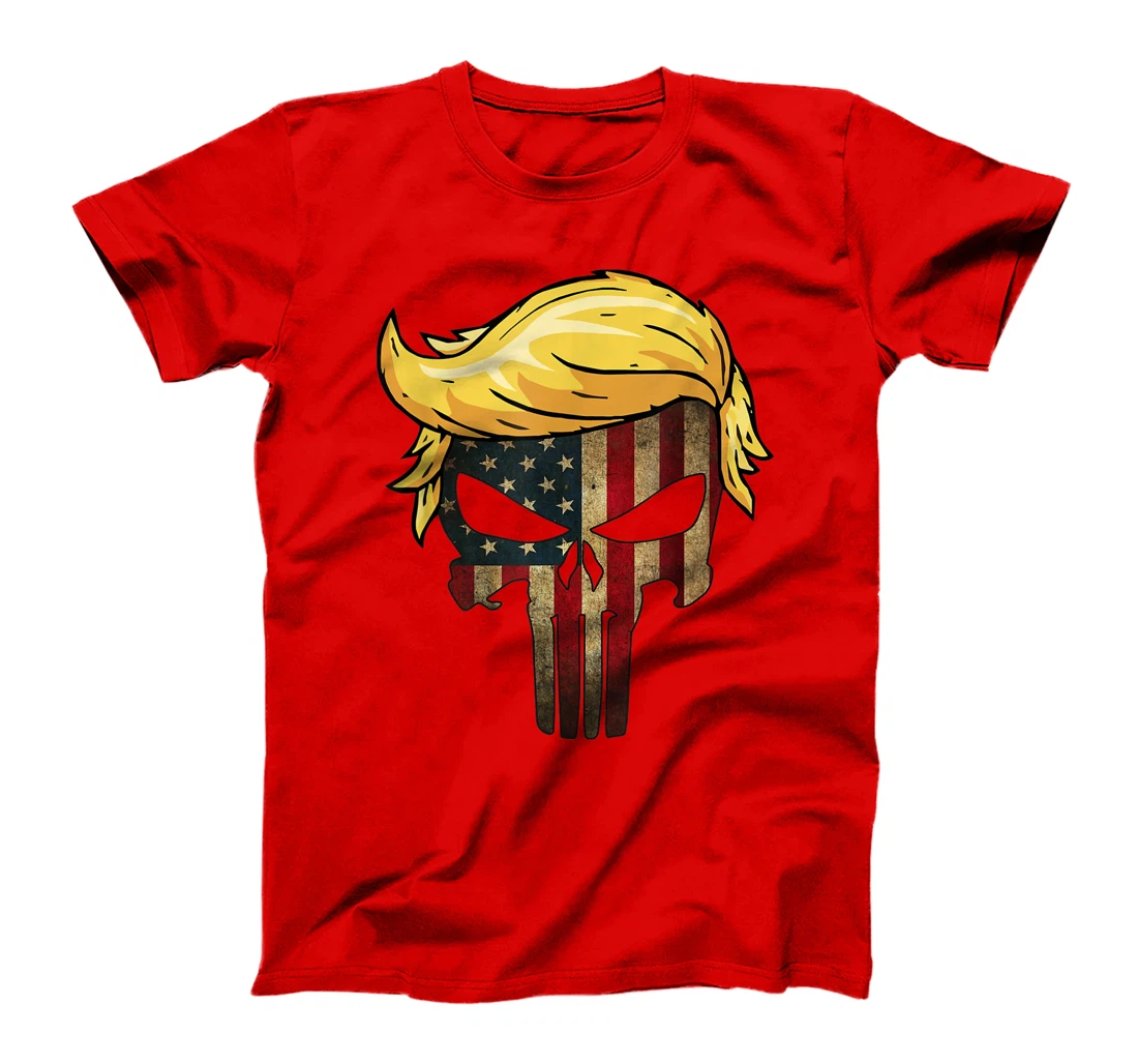 Trump Hair Skull Shirt - 4th of july US Flag Trump Gift T-Shirt