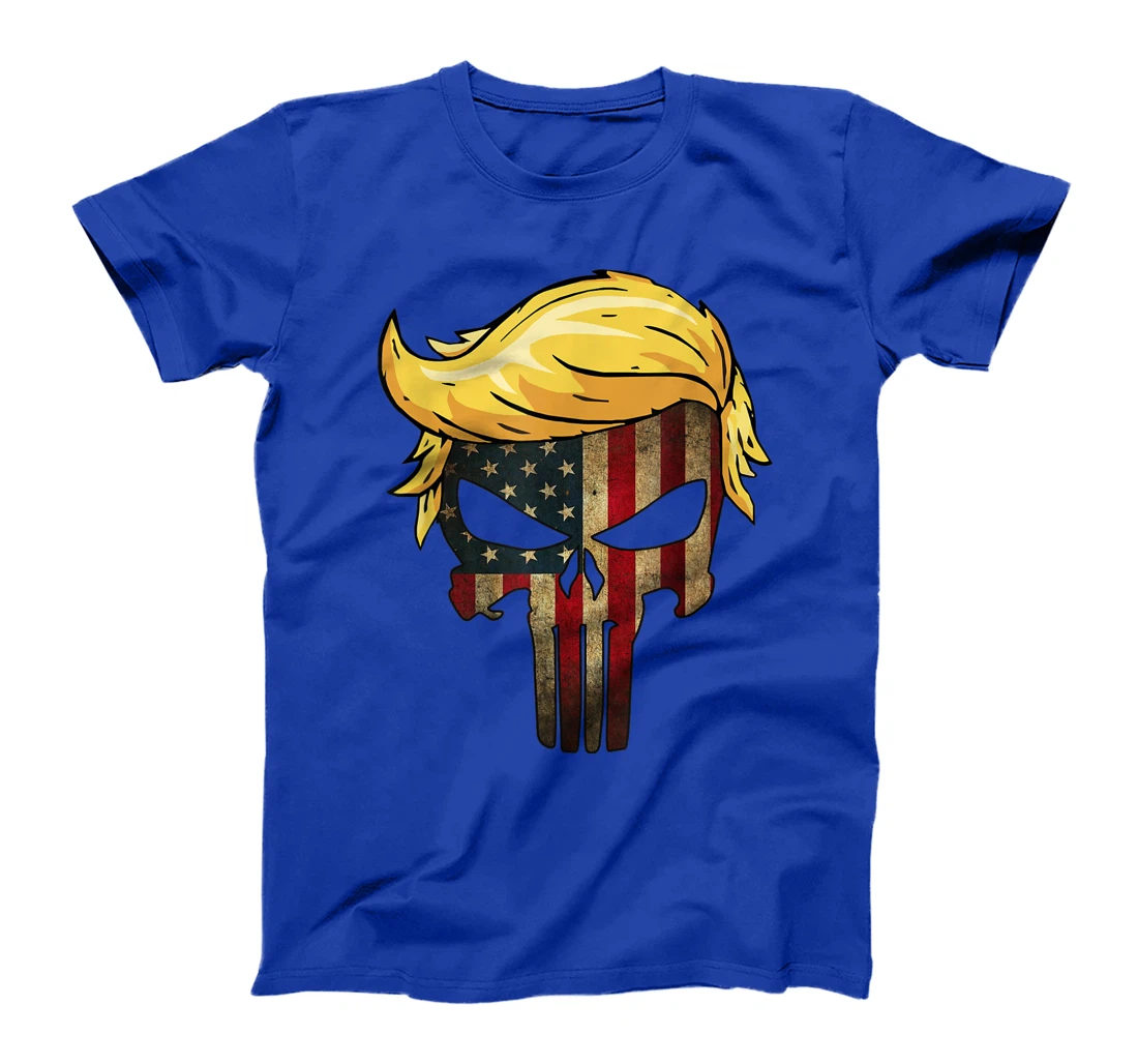 Trump Hair Skull Shirt - 4th of july US Flag Trump Gift T-Shirt