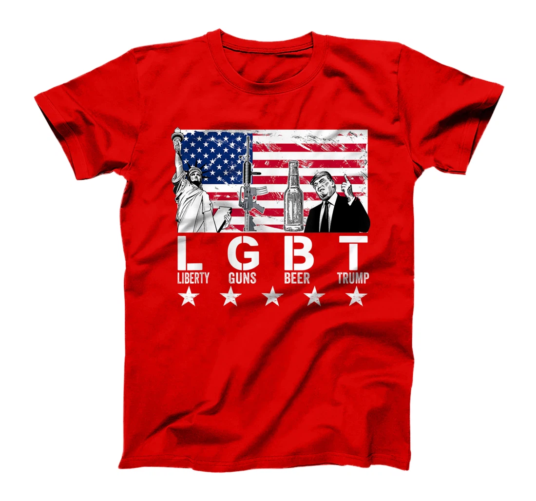 LGBT Liberty Guns Beer Trump American Flag Funny T-Shirt