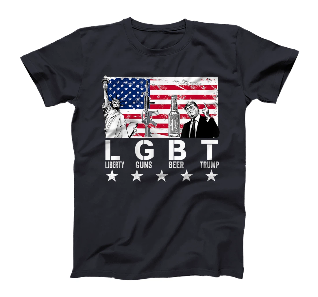 LGBT Liberty Guns Beer Trump American Flag Funny T-Shirt